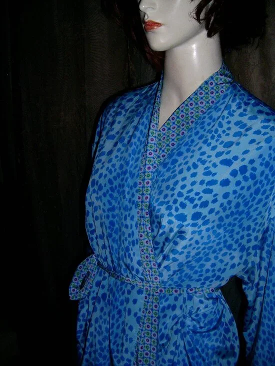 Vintage Reversible Blue Belted Robe M - Picture 14 of 17